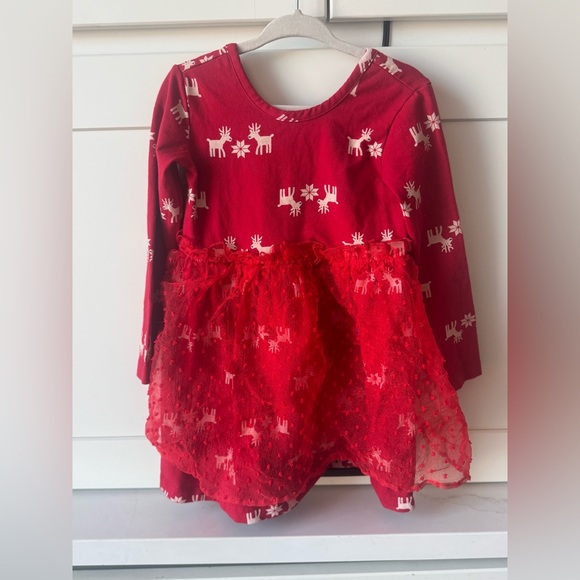 Hanna Andersson Dress Girls 3T 90 cm Reindeer Tulle Skirt Christmas Red White - Picture 3 of 7
